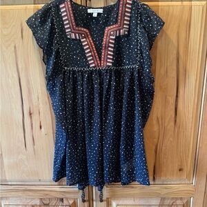 Embroidered Navy Blue with Red Detail Blouse